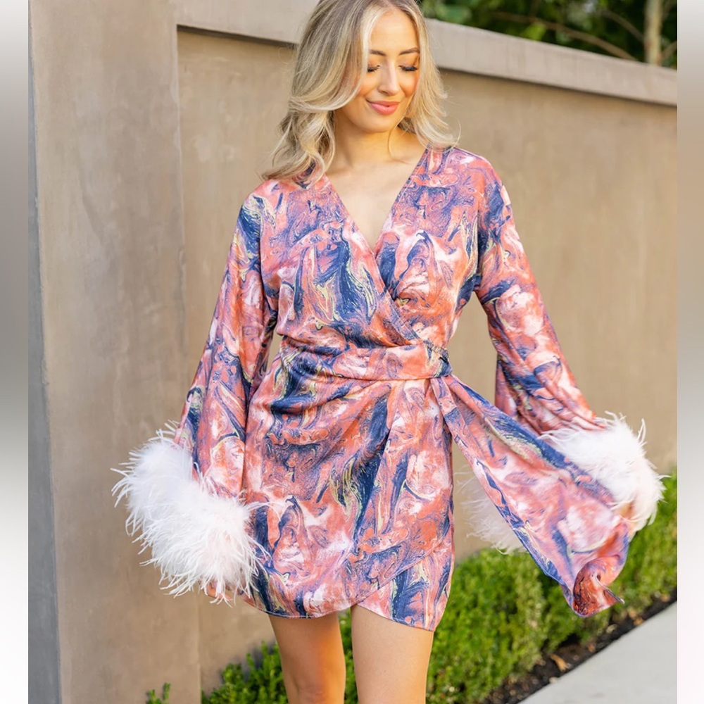 Anisa Feather Cuff Mini Dress